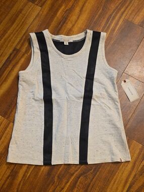 Adam Levine Collection Cream Speckled Tank with Black Mesh Stripes